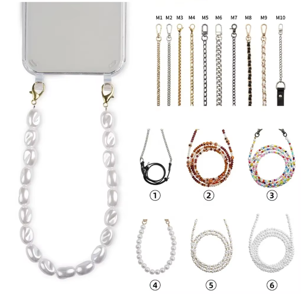New Style DIY Jewelry Mobile Phone Case Accessories Cute Pearls Crossbody Plastic Acrylic Beads Handmade New Style Phone Chain